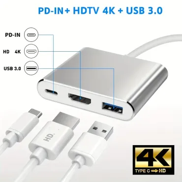 Converter 3 in 1 - Type-C to HDMI + USB + Type-C